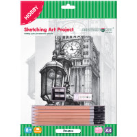 Набор для рисования скетча Лондон, A4, карандаши, ластик, точилка, картон