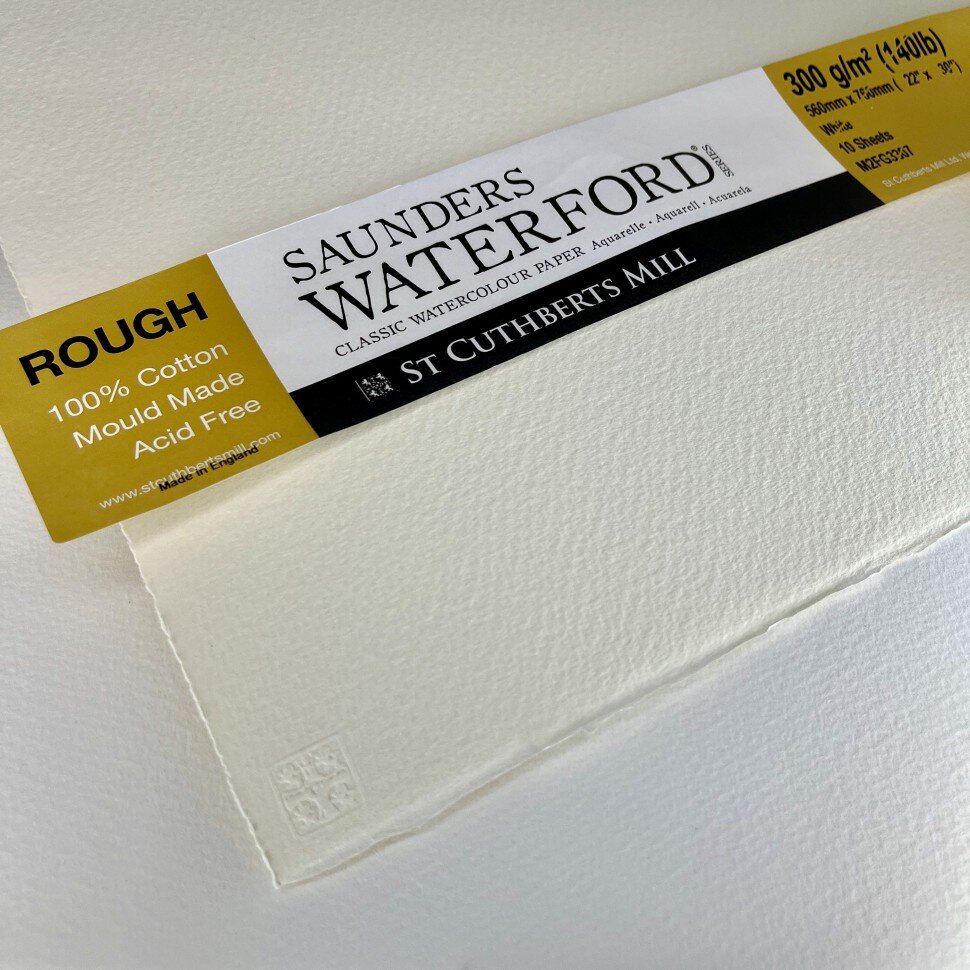 Акварельная бумага 56х76см, 300гр/м2, 1 лист, Rough (Торшон), Saunders Waterford, White, артикул 5133000102CB