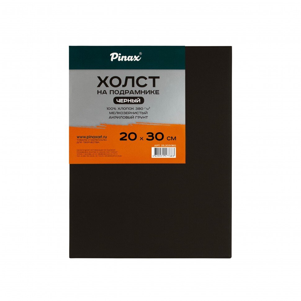 Холст на подрамнике 20х30 см, хлопок Пинакс, черный грунт, мелкозернистый, 380 гр/м2