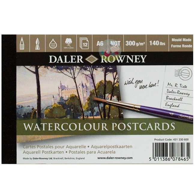 Блок Post-Card WATERCOLOUR А-6, 300гр/м2, 12 листов, склейка, 100% хлопка, Daler-Rowney