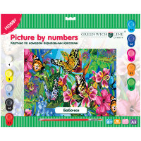 Картина по номерам "Бабочки" A3, с акриловыми красками, картон