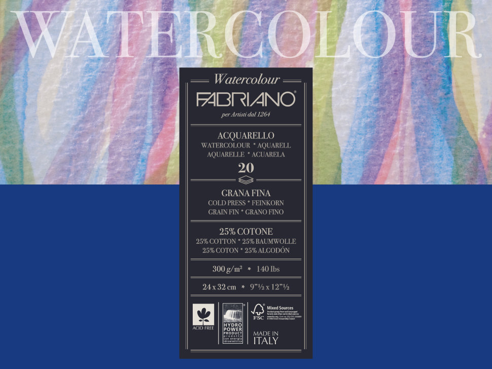 Блок WATERCOLOUR Studio 24х32см, 20 листов, 300 гр/м2, Fabriano