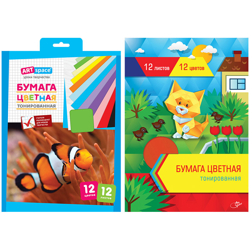 Цветная бумага A4, ArtSpace, 12л., 12цв., тонированная, в папке