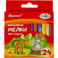 Мелки восковые 24 цв., Мультики, круглые, 8х90 мм